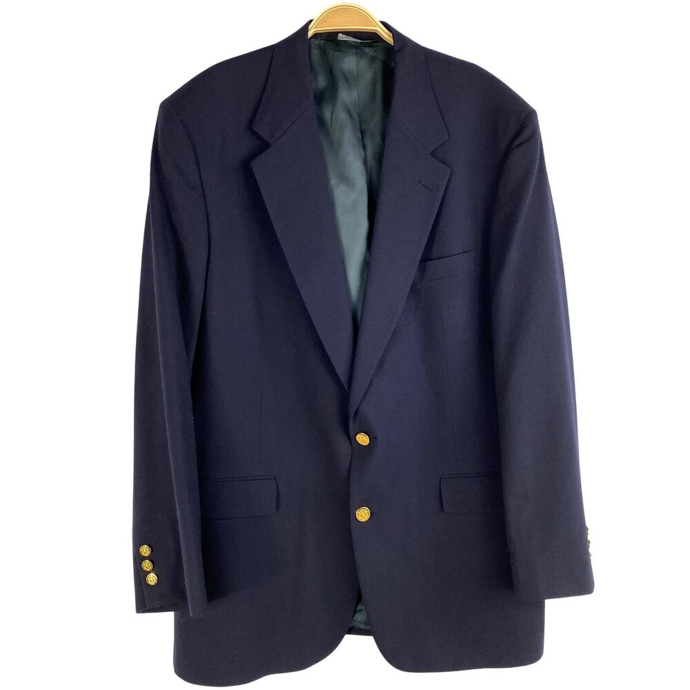 John Alexander Classic Navy Gold Button Wool Blazer Sport Coat Men 44L Preppy